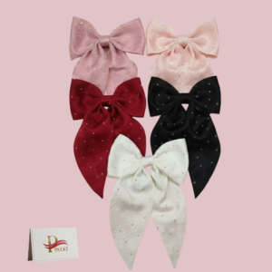 Set of 5 Silver Doted Hair Bows