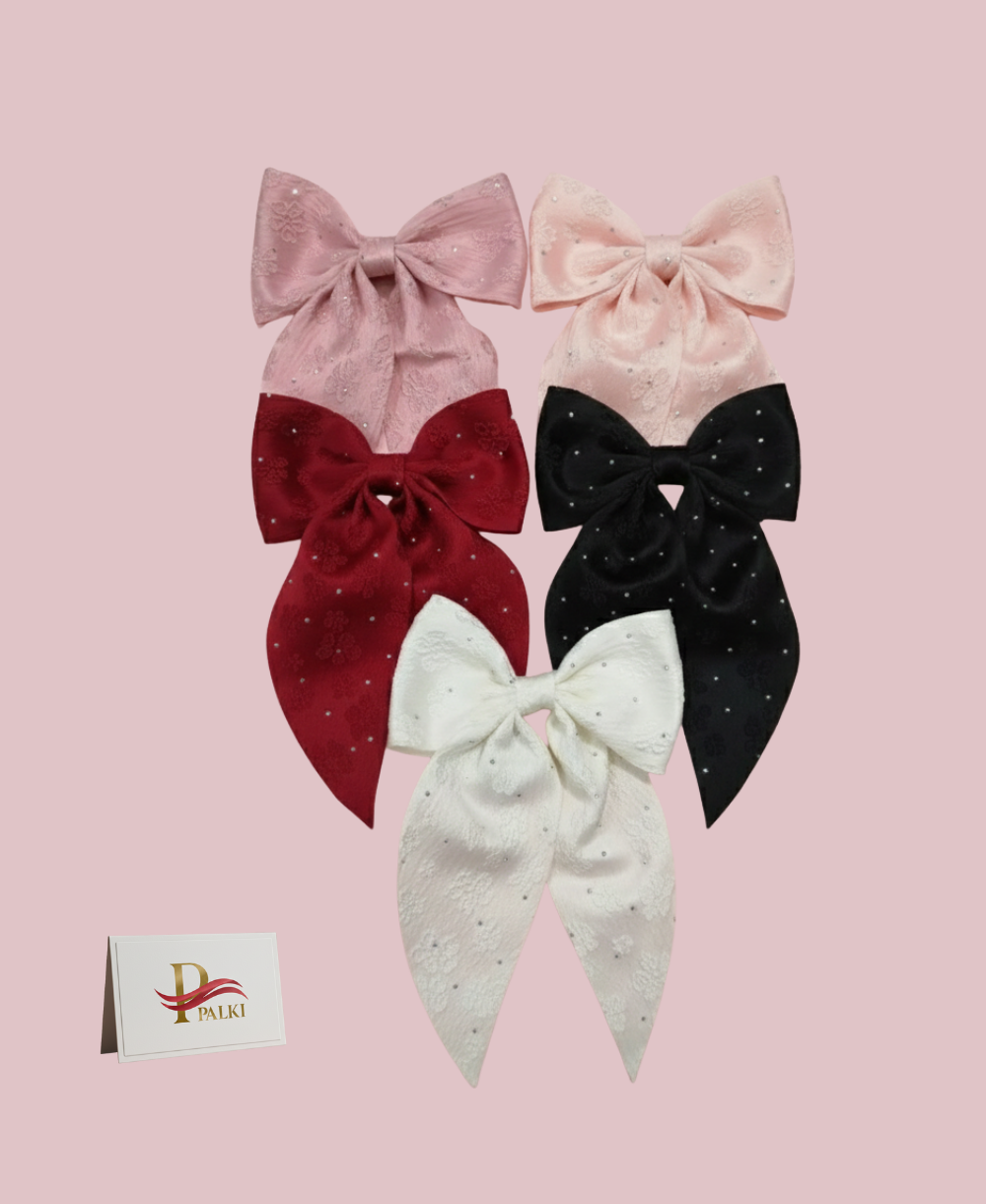 Set of 5 Silver Doted Hair Bows