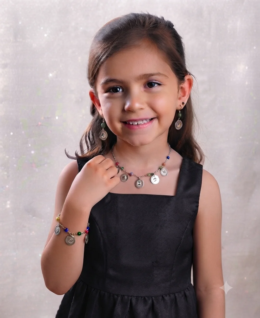 Palki Silver Coin Charm Rainbow Jewellery Set – Colourful Coin Charm Necklace, Bracelet & Earring Set