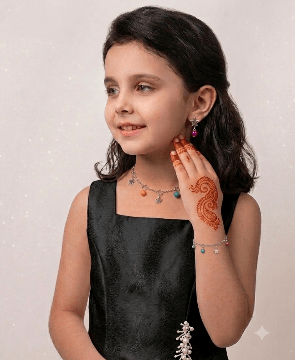 Palki Starlite Rainbow Jewellery Set – Colourful Silver Star Charm Necklace, Bracelet & Earring Set